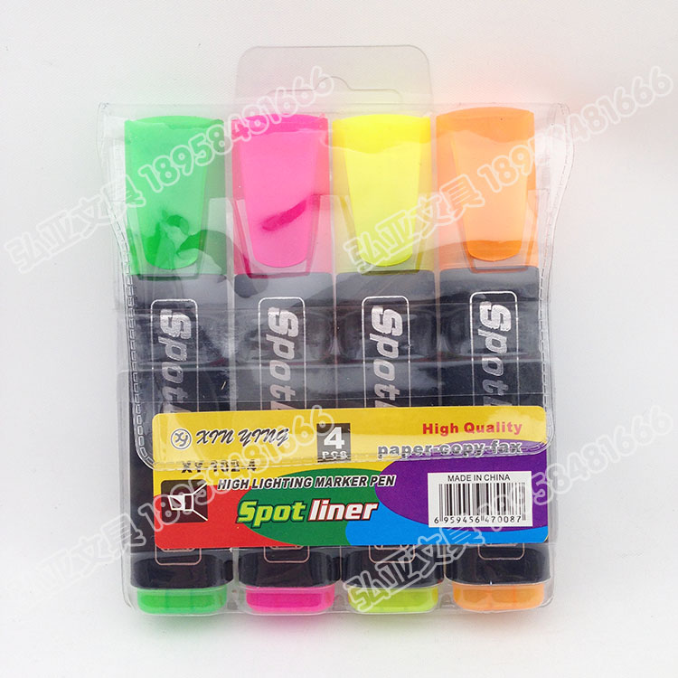 Highlighter Pen Set 4-color fluorescent pen Color pen marker pen black rod explosive