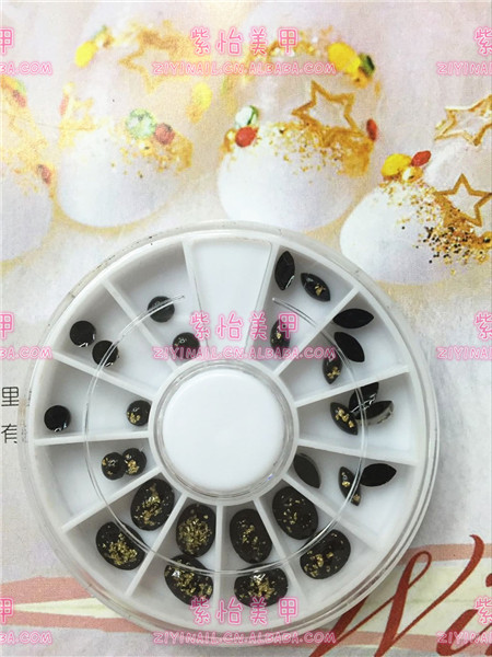 金箔椭圆复古奢华树脂钻批发 平底宝石装饰品 纯黑金箔树脂转盘