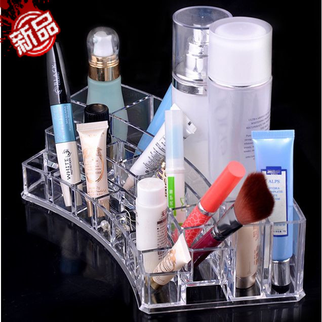 大号口红座化妆品收纳盒3层18格桌面 唇膏整理压克力透明水晶