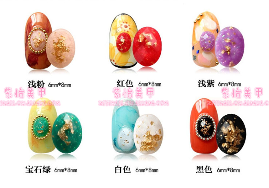 美甲指甲日本 金箔椭圆复古奢华树脂钻批发 平底宝石装饰品