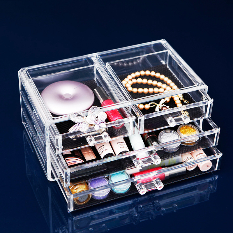 大号三层4格抽屉收纳盒桌面化妆品透明亚克力盒香水指甲油收纳盒详情图1