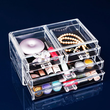 大号三层4格抽屉收纳盒桌面化妆品透明亚克力盒香水指甲油收纳盒