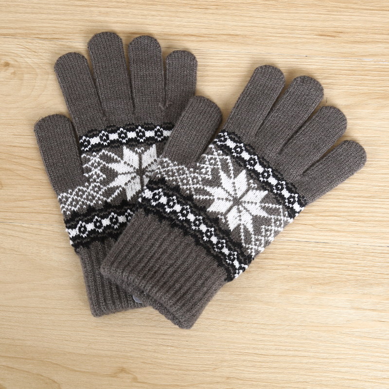 秋冬保暖男女全指手套提花针织手套户外五指魔术花色图