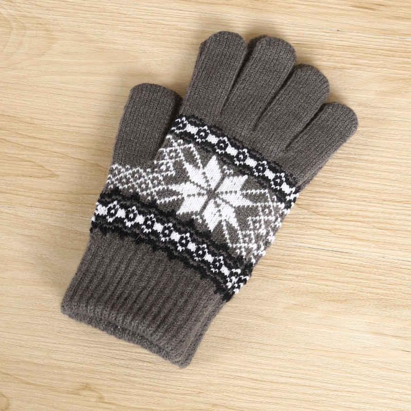 秋冬保暖男女全指手套提花针织手套户外五指魔术花色产品图