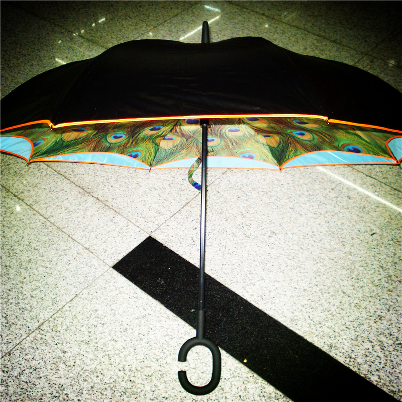 Creative car umbrella with reverse opening and closing, double-layer peacock sun umbrella, all-weather umbrella with long handle