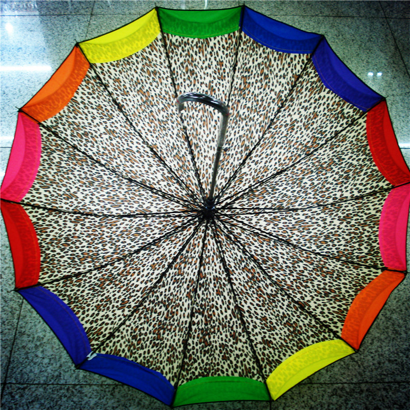 性感清新豹纹晴雨伞个性七彩接边长柄伞自动伞实用雨伞详情图4