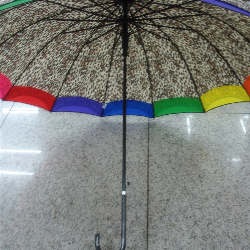 性感清新豹纹晴雨伞个性七彩接边长柄伞自动伞实用雨伞详情图2