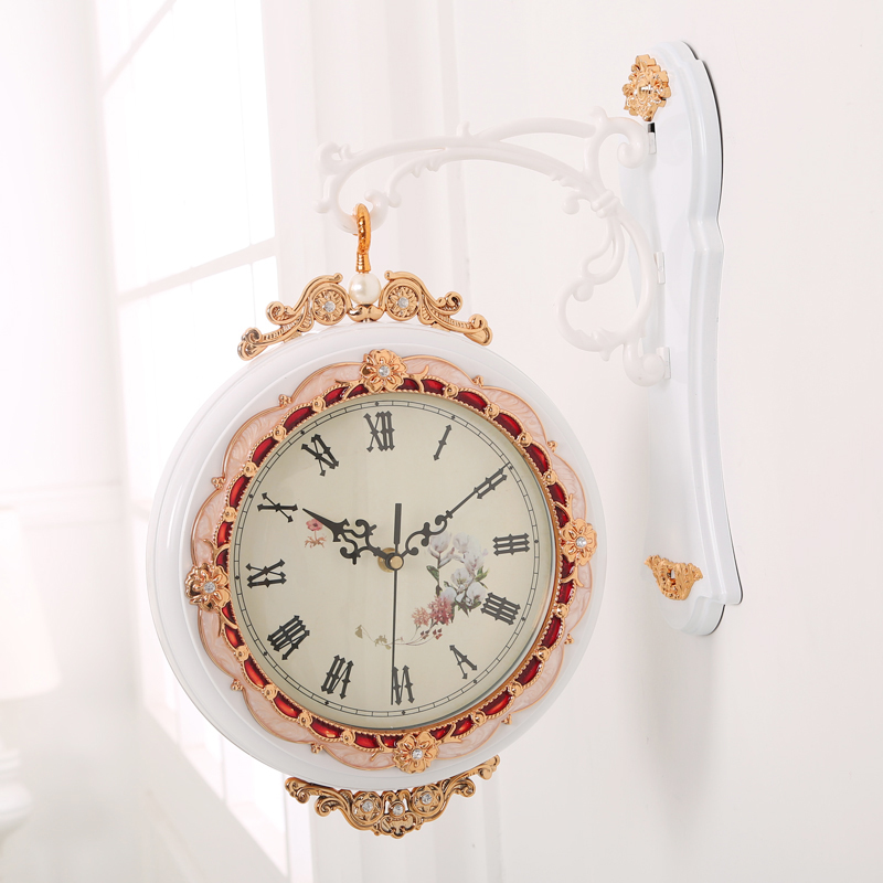Reloj de pared de doble cara europeo creativo moda grande sala de estar reloj moderno silencioso bucólico simple reloj de cuarzo paquete correo
