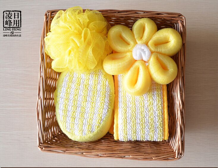 厂家批发 新款沐浴套装 浴花 毛巾四件套 洗澡沐浴套装