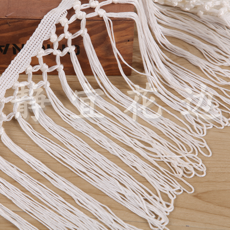Fishnet Grid White Dyed Knotted Row Fringed Lace Waistcoat Hem details Picture