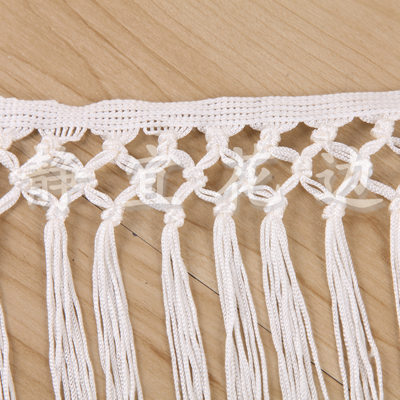 Fishnet Grid White Dyed Knotted Row Fringed Lace Waistcoat Hem Application Scenario