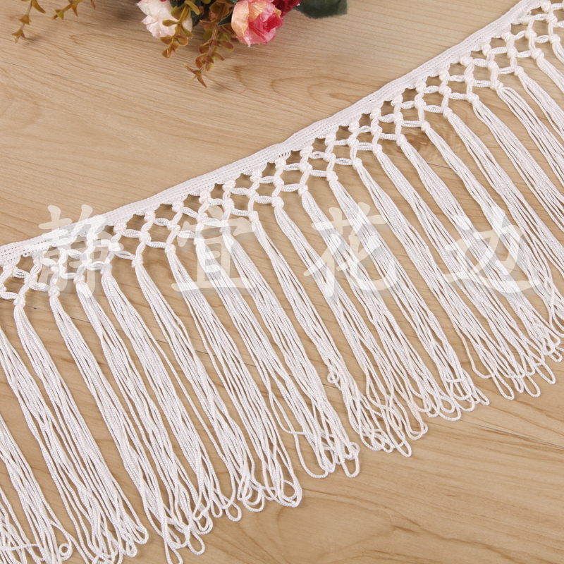 Fishnet Grid White Dyed Knotted Row Fringed Lace Waistcoat Hem full figure