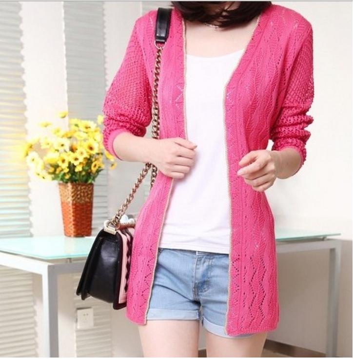 Women's loose, medium-length, cut-out shawl coat with golden edges, air-conditioned cardigan and knitted sweater details Picture