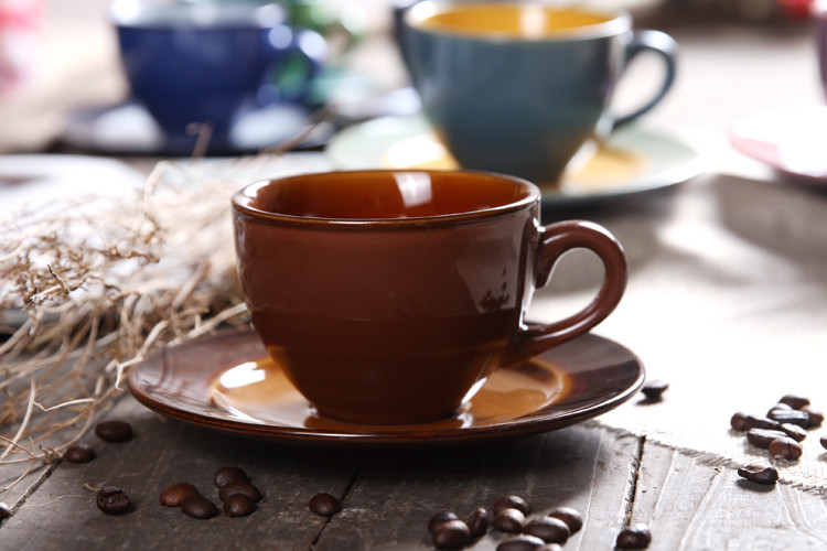 European-style coffee cup, Cappuccinola flower, English-Italian colored mocha ceramic details Picture