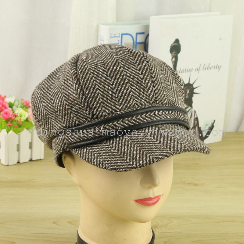 Chunxia NEW HERRINGBONE STRIPE fashion octagonal hat British leisure Korean edition thumbnail