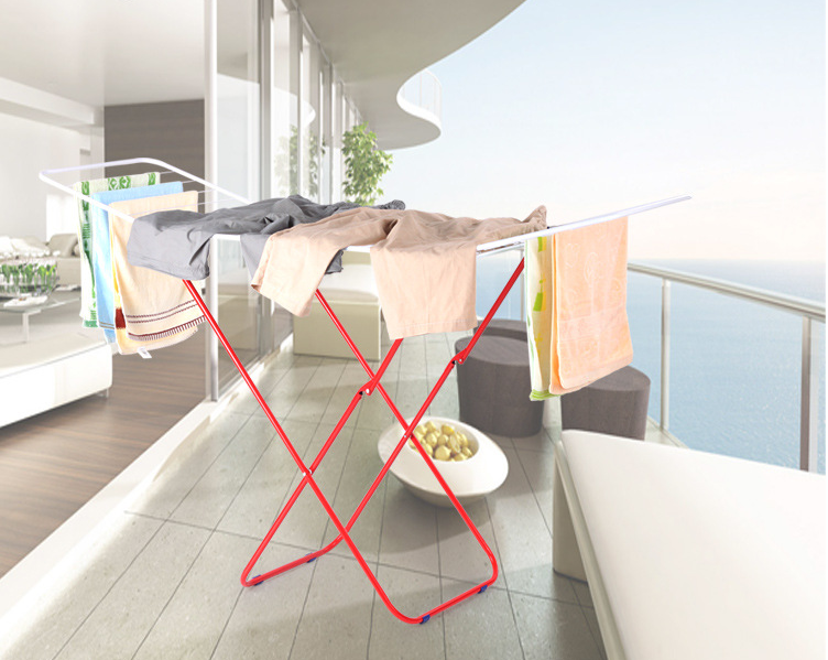 蝴蝶型铁丝晾衣架 喷塑红白晾衣架 可折叠落地晾衣架