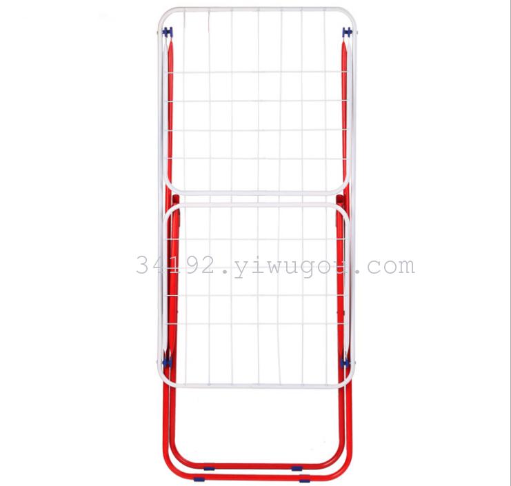 蝴蝶型铁丝晾衣架 喷塑红白晾衣架 可折叠落地晾衣架细节图
