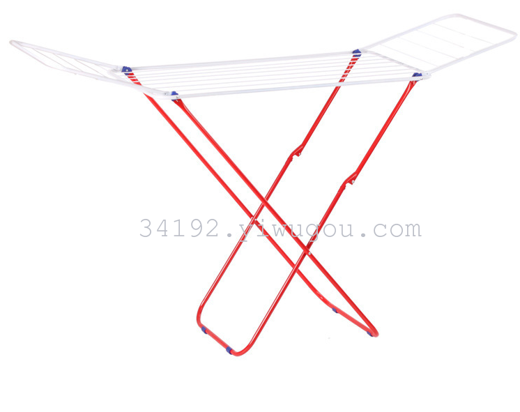 蝴蝶型铁丝晾衣架 喷塑红白晾衣架 可折叠落地晾衣架产品图