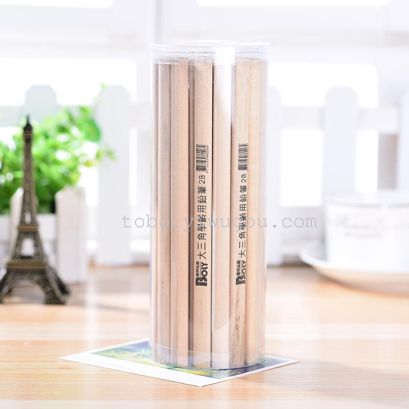 To Bo Stationery Manufacturers Direct Wholesale Original Wood Color Big Triangle Rod Hb Cylinder Correction Grip Triangle Pencil Environmental Wood Children's Writing Pen