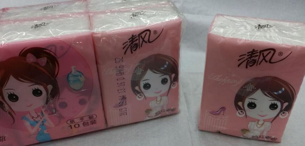 Qingfeng Handkerchief Paper 10 packages Pink Girl pattern Mini handkerchief Paper Napkins Specification image