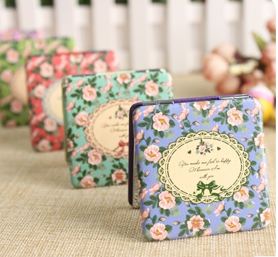 便携小镜子高档PU皮革镜双面折叠创意小镜金属化妆镜随身镜子