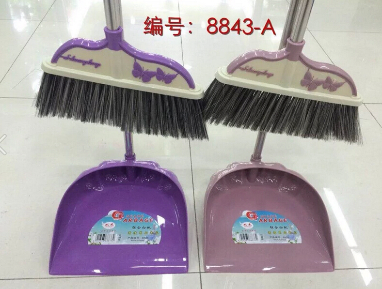 Stainless steel rod broom and dustpan set combination plastic broom, dustpan bucket, soft-bristled broom, floor cleaning tools