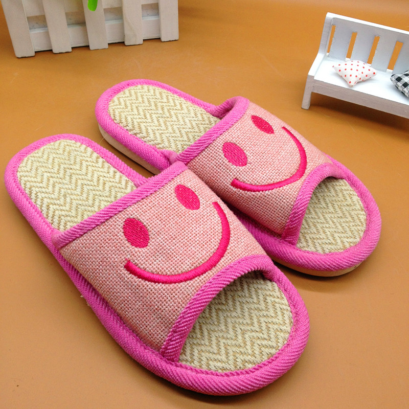 新款亚麻拖鞋 笑脸韩版情侣款家居拖鞋产品图