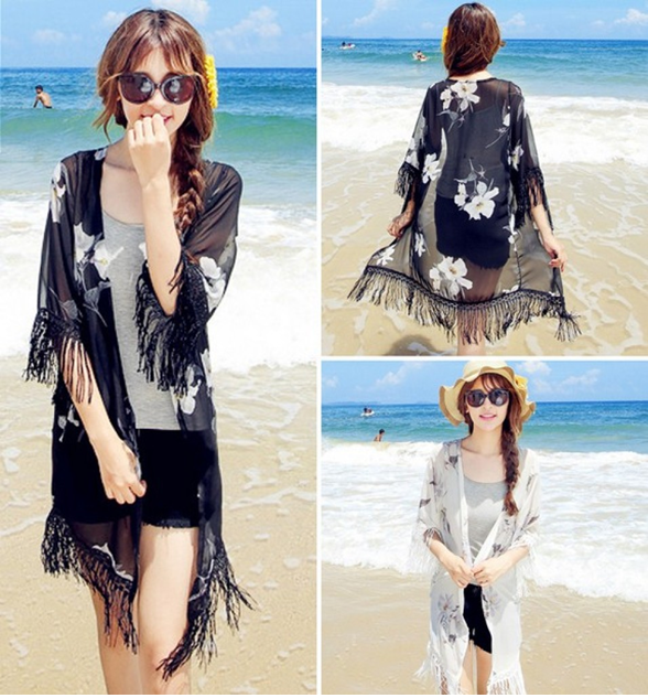 沙滩披肩女夏中长款波西米亚雪纺衫开衫罩衫外搭防晒衣产品图