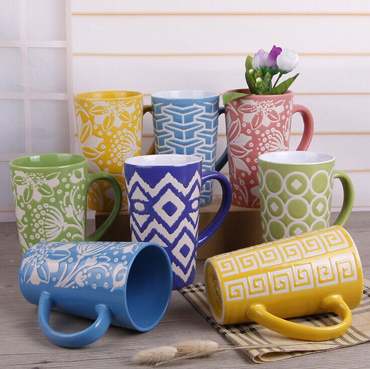 Large-capacity hand-painted coffee and milk mug, simple ceramic cup