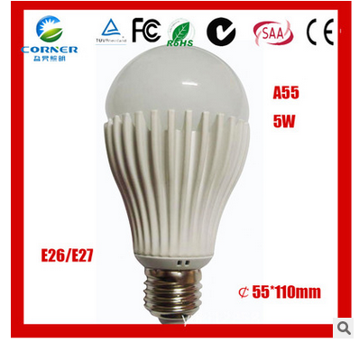 مصابيح الدايود المبتعث للضوء (LED) التي تستخدم مصابيح فقاعة بالكرة (LED) من طراز A55 W تشير إلى نحو 80 أو أكثر