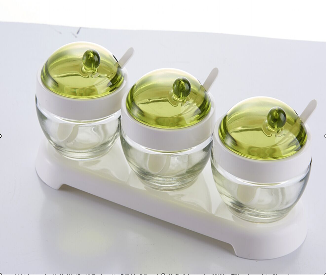 Hot style kitchen glass seasoning jar, kitchen fashion glass 3 row storage cups