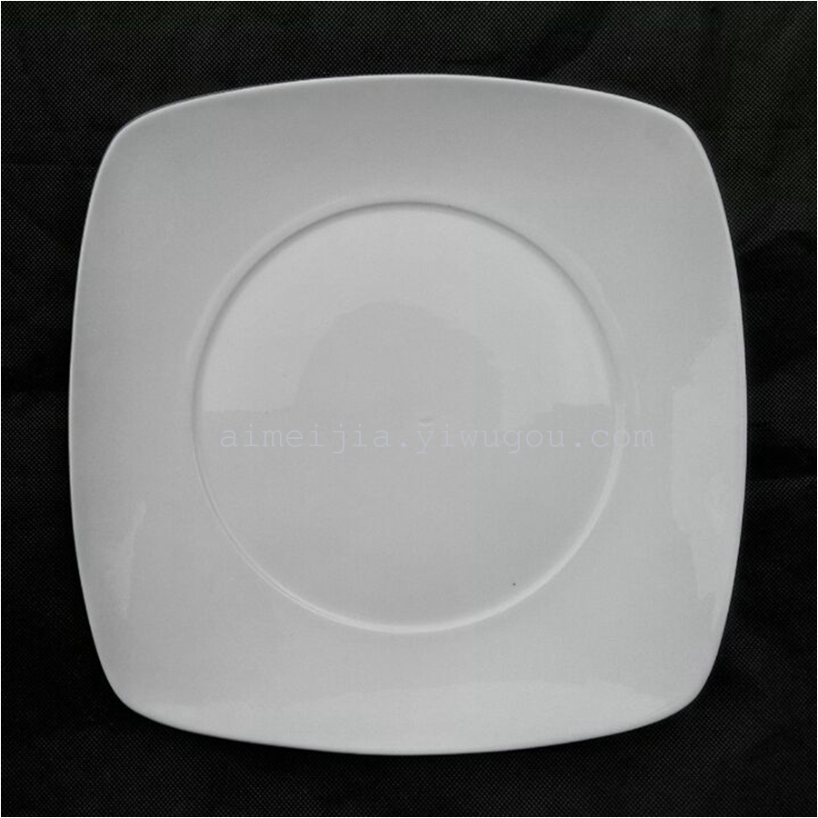 9.75-inch square flat plate, white square flat plate, ceramic square flat plate