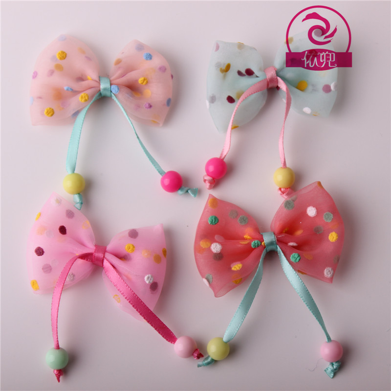Children's ribbon bows with chiffon and pearl handmade flowers in stock