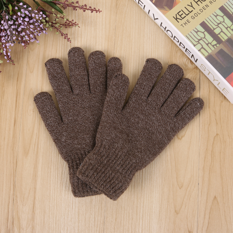 冬季男士保暖手套批发毛线针织纯色全指加厚防寒手套细节图