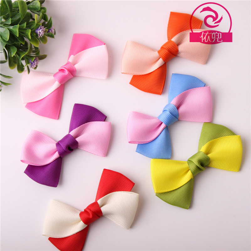 罗纹带扭腰双色蝴蝶结 喜糖礼品盒装饰 发夹发饰配件