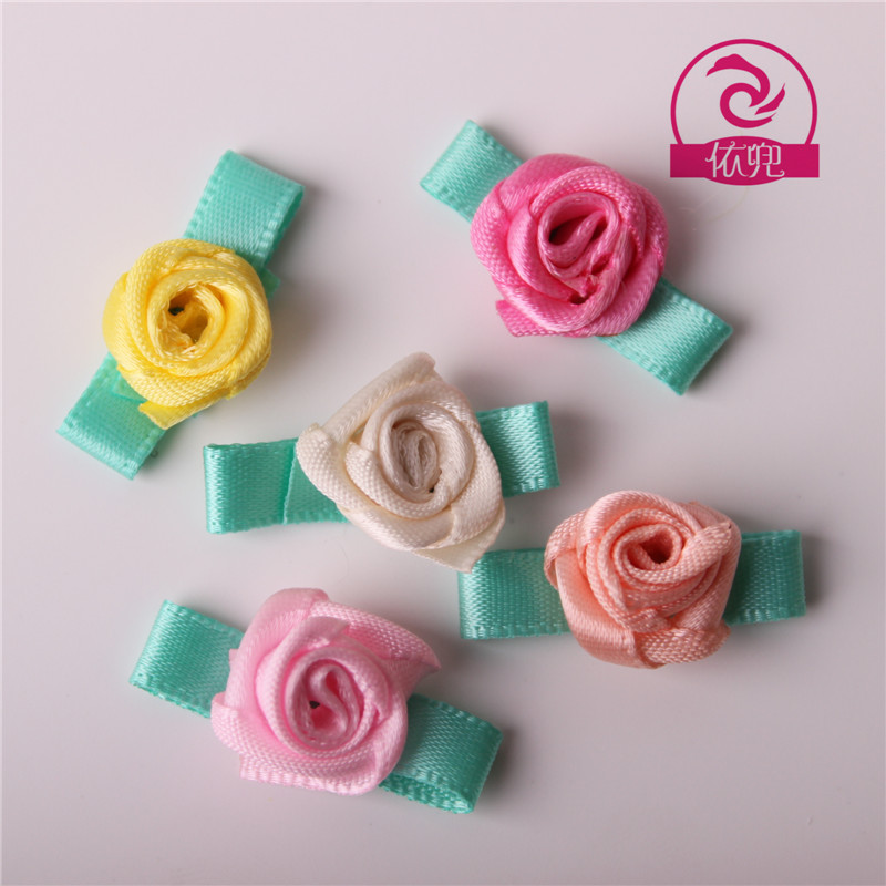 专业手打玫瑰花 缎带玫瑰小花 绿叶玫瑰花苞