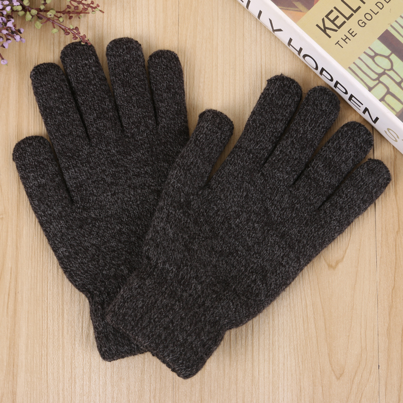 冬季男士保暖手套批发毛线针织纯色全指加厚防寒手套产品图