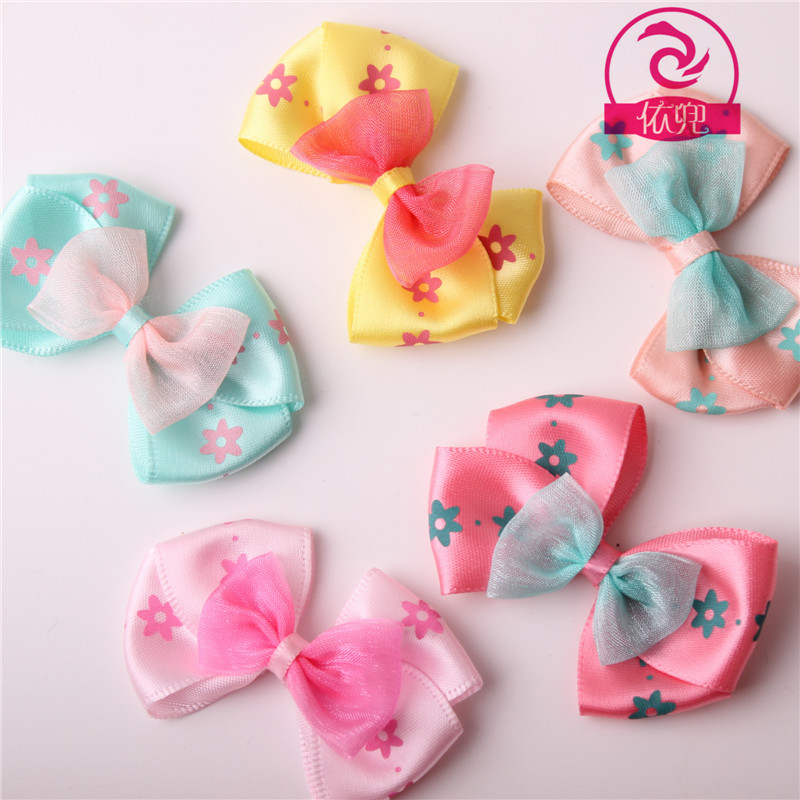 Polyester ribbon printed bow hair accessories hairpin accessories organza ribbon butterfly festival wholesale
