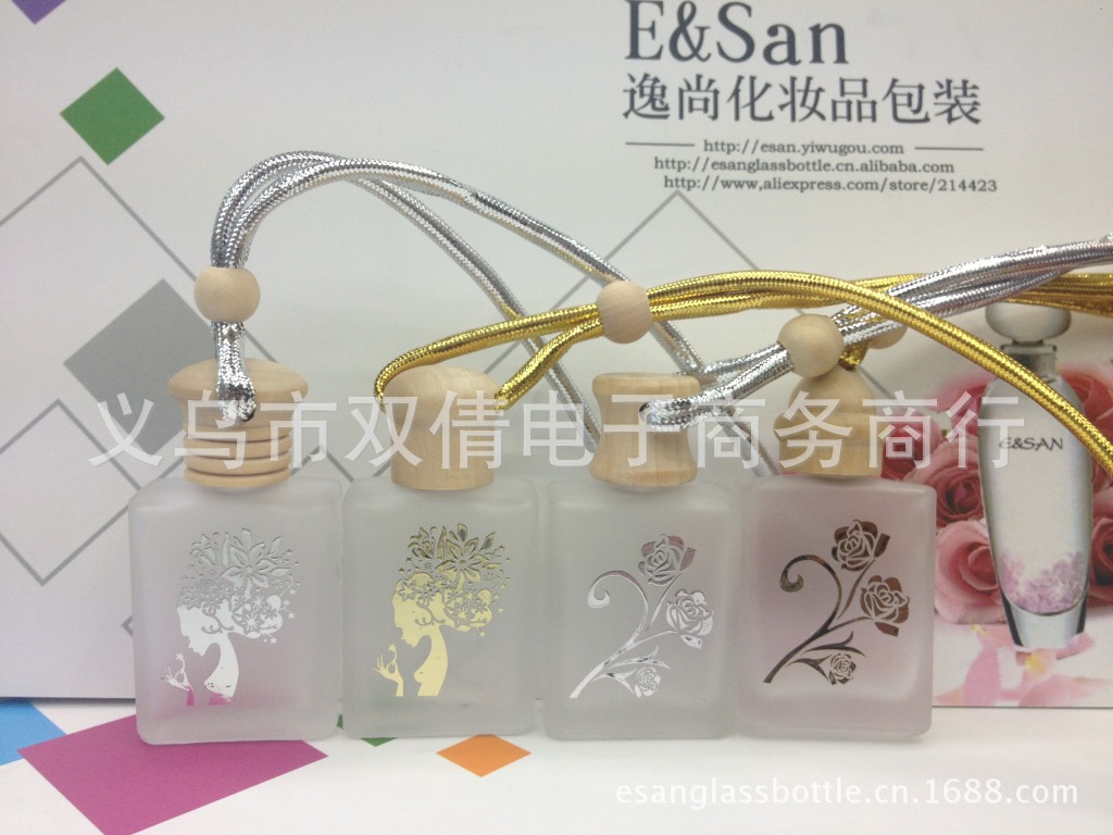 MXJ01-15ML四方蒙砂烫金汽车挂件/香水玻璃瓶/空瓶