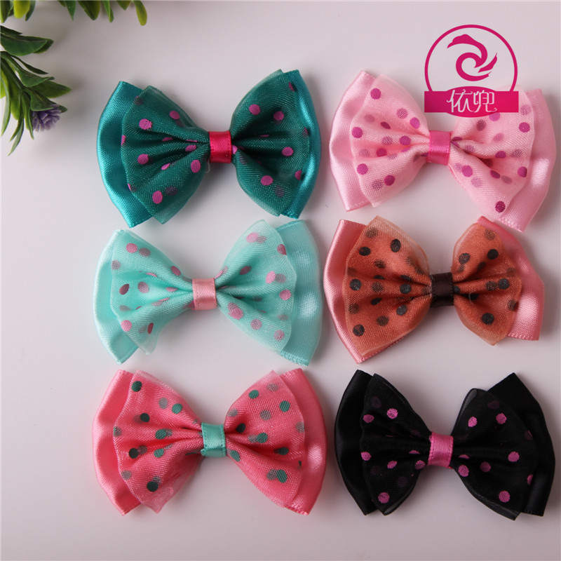 波点雪纱带儿童双层蝴蝶结 涤纶带手工花仔