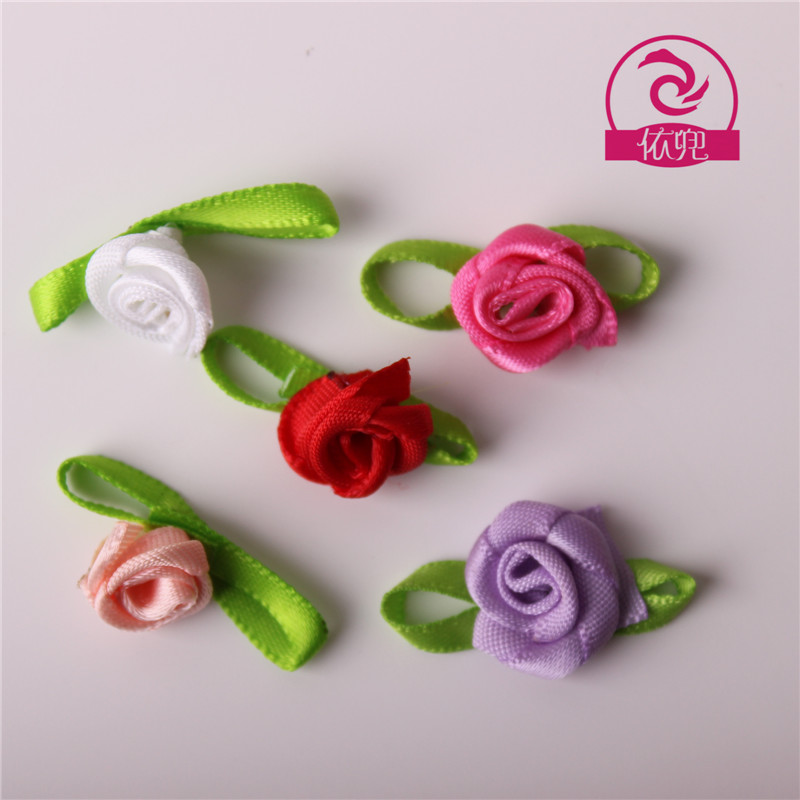 Hand-made ribbon flower with leaves rose dress underwear accessories