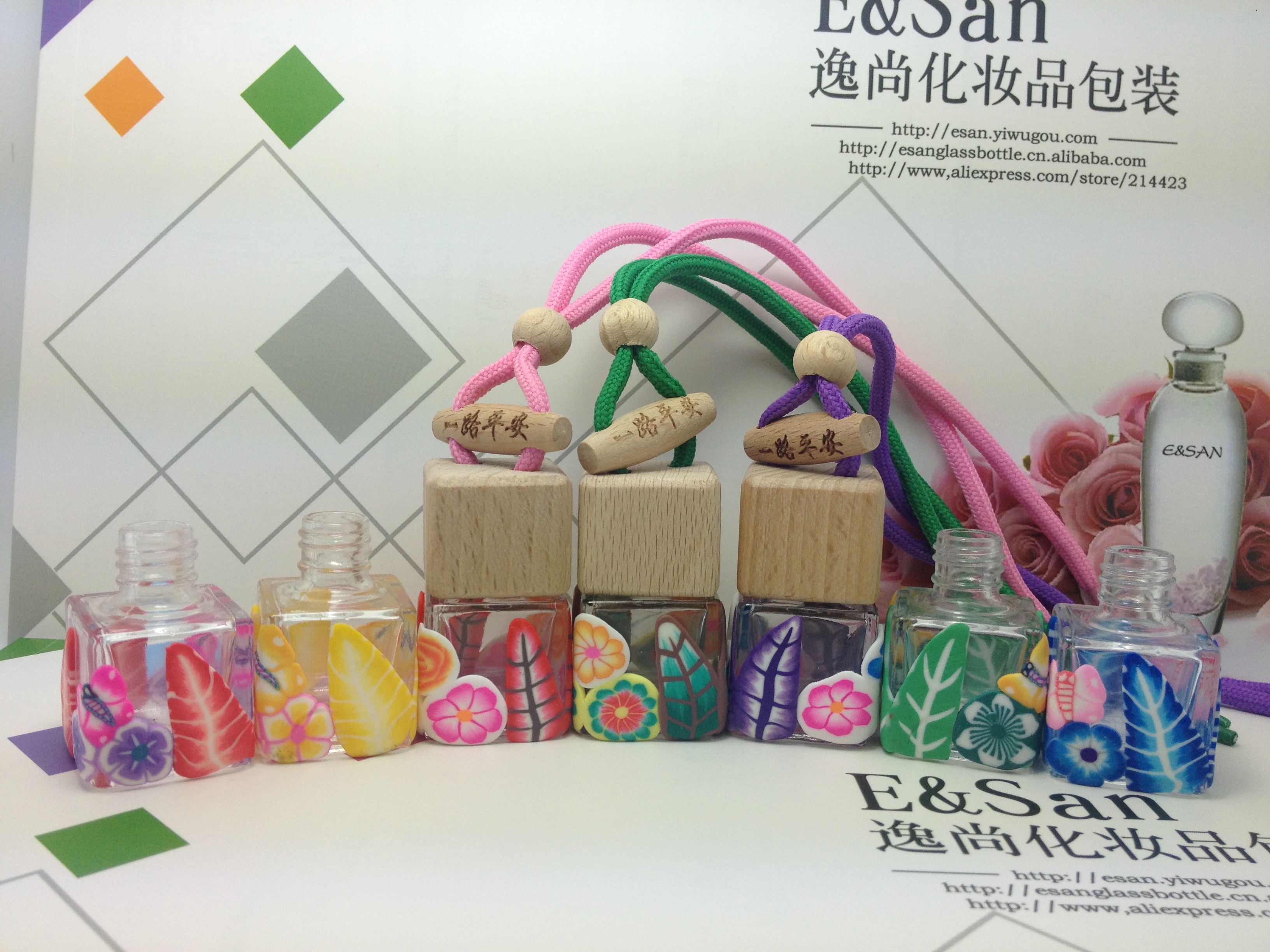 RGB01-6ML四方半包软陶挂件瓶/香水瓶/空瓶子