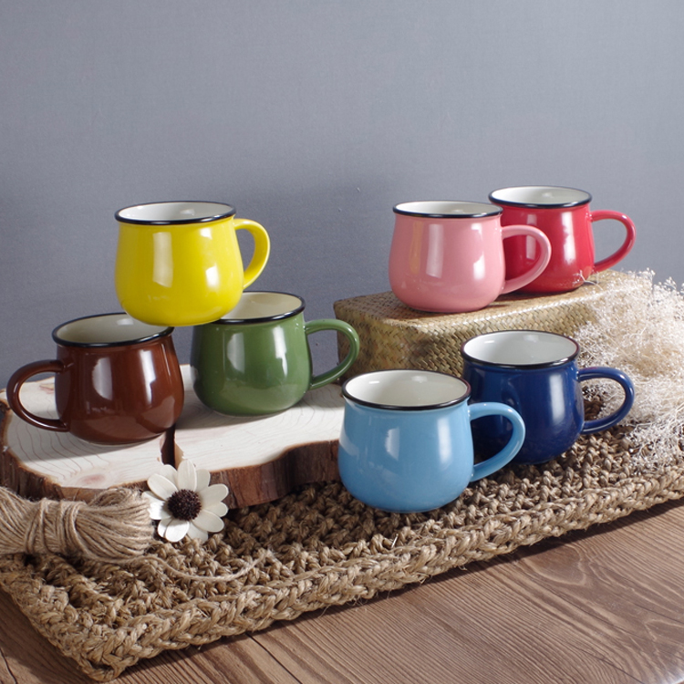 Solid-color ceramic cups, tea cups, coffee cups, milk cups, couple cups, mugs with handles