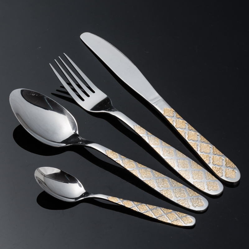 High-end stainless steel thickened gold-plated process steak Western cuisine knife, fork and spoon four-piece set gift
