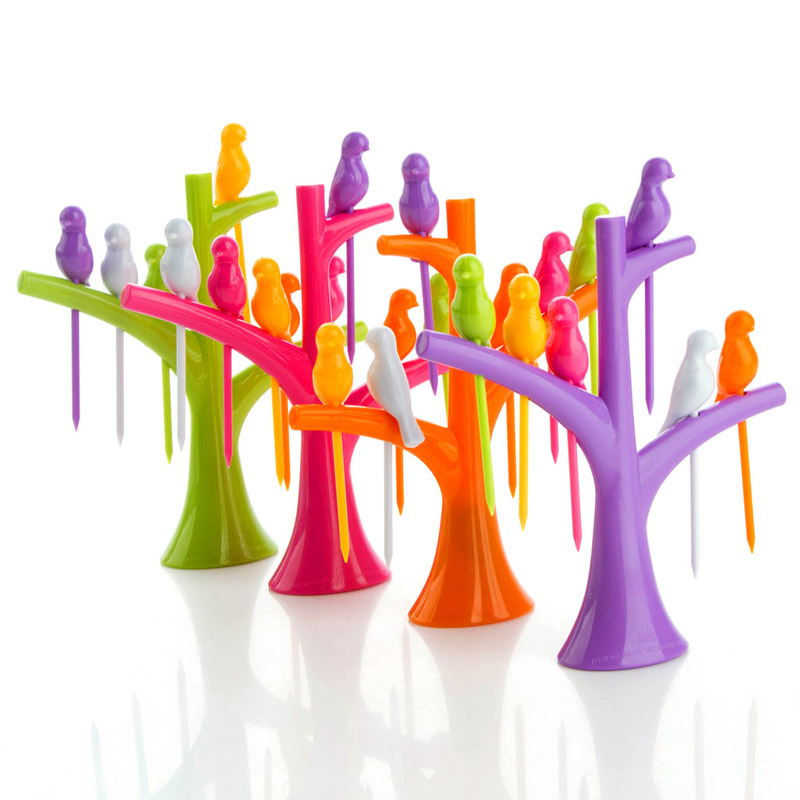 创意时尚水果叉超可爱 塑料水果签树梢支架小鸟水果叉细节图