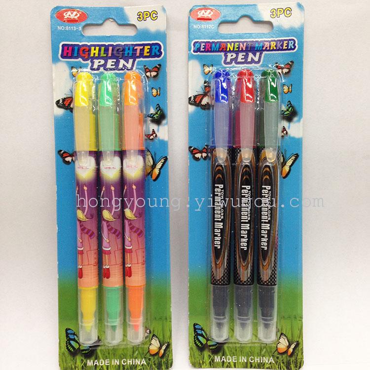 Cartoon pattern two-headed highlighter 3 CARDS Japan and South Korea creative stationery gifts lovely marker pens