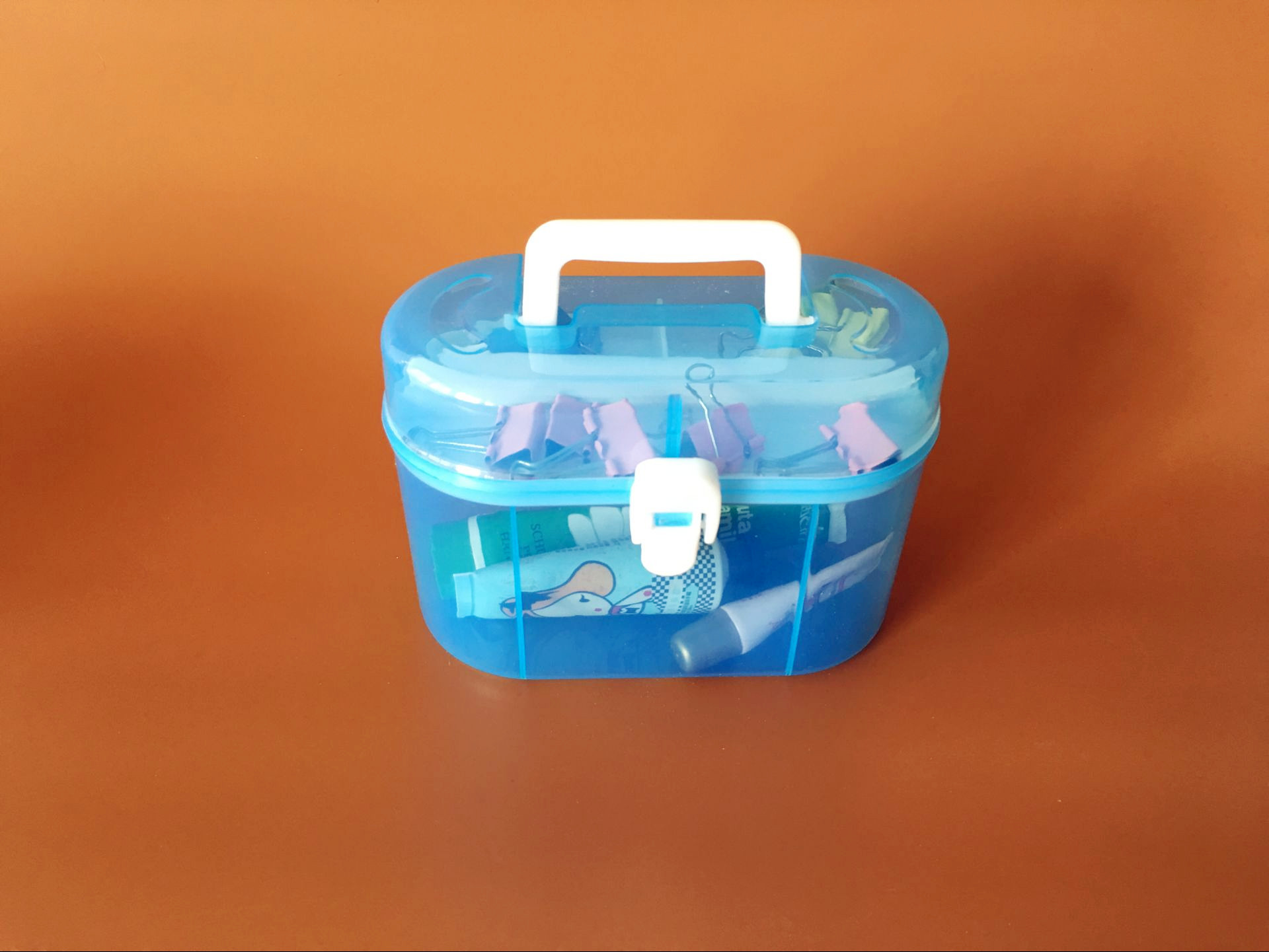 塑料手提双层小收纳盒小药箱化妆品收纳箱针线盒工具箱桌面整理盒产品图