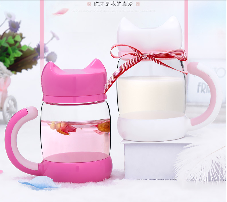 猫咪杯子双层保温透明玻璃杯女士花茶杯过滤带盖便携创意水杯
