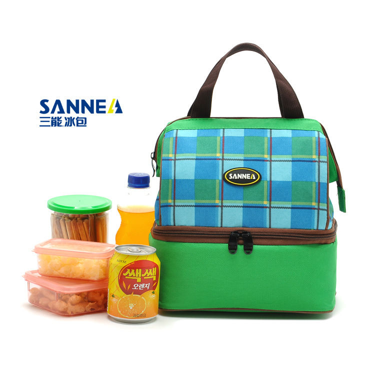 三能手提冰包 双层绿色便当保温箱 母乳保鲜包 现货冰袋批发