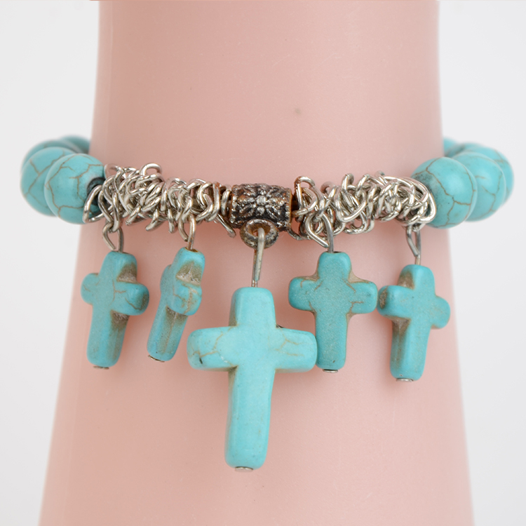 2016装饰手链绿松石女款十字架手链